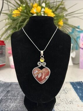 Sterling Silver Norina Jasper Citrine Gemstone Heart Pendant Necklace